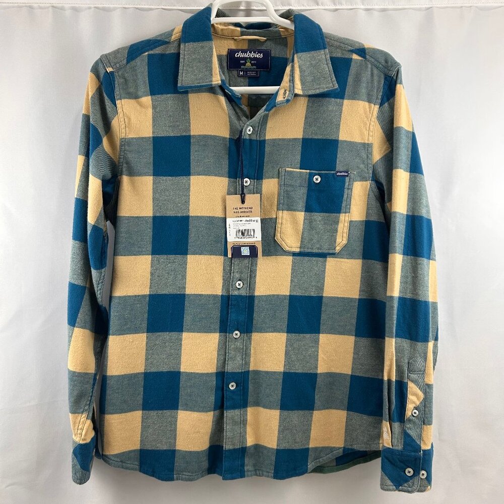 NWT Chubbies The Dusk Before Dijon Classic Flannel Size M Blue and Yellow